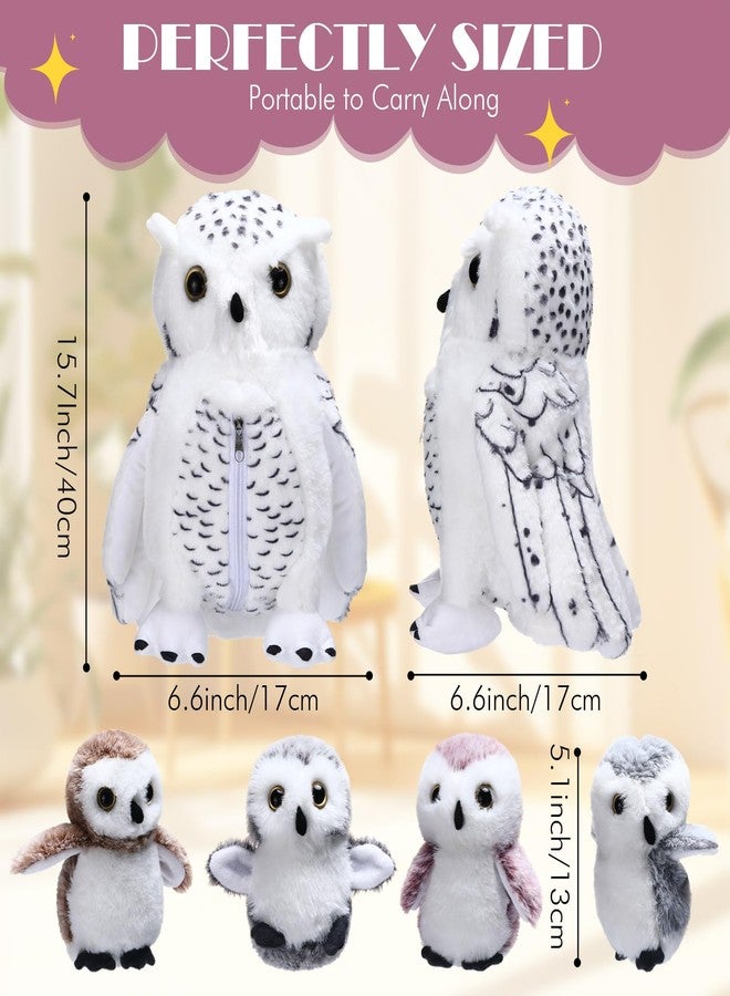 Hollowfly 5 Pcs Owls Plush Toy Gift Set 15.7" Mommy White Owls with 4 Cute Babies Stuffed Animal in Zippered Belly Nurturing Plushies Toy Set for Kid Adults Birthday Birthday Party Favors Gifts - Image 2